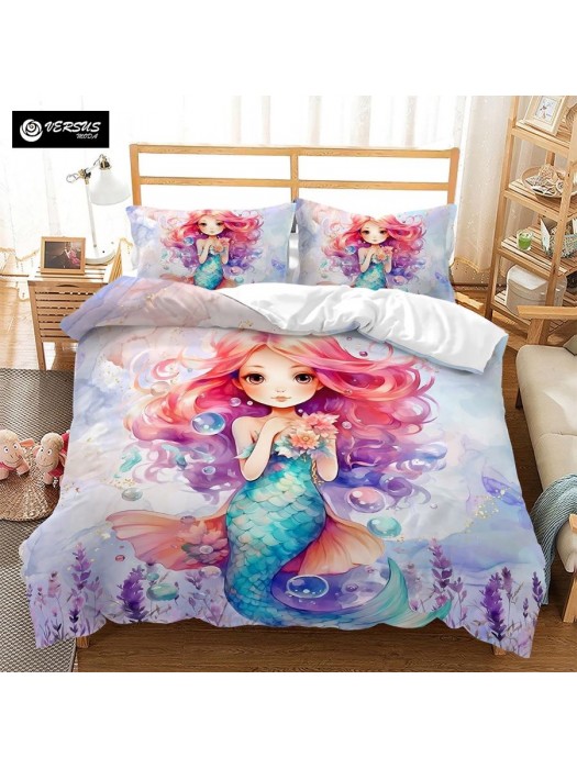 Set Copri Piumone Lenzuolo Federe Copripiumino Sirena Duvet Cover BED0102